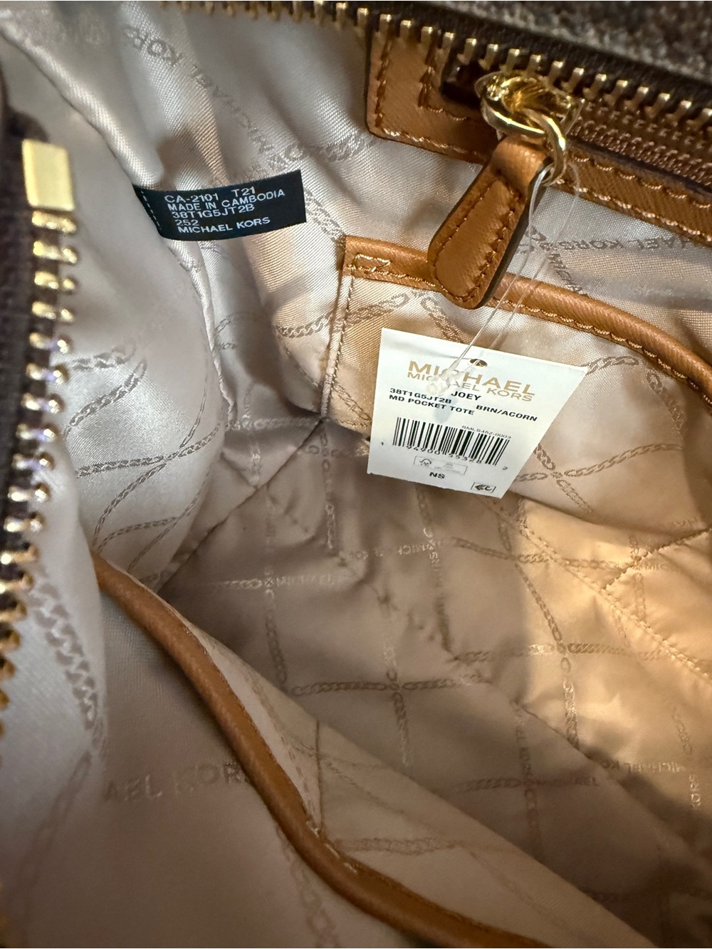 Michael Kors Joey Tote Logo Canvas Brown Monogram Tan Snap Front Pocket. New! - Picture 11 of 13